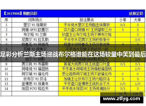 足彩分析兰斯主场迎战布尔格谁能在这场较量中笑到最后